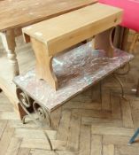 20th century marble-top gilt metal occasional table and a pine stool