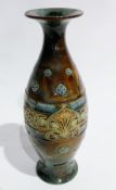 Doulton Lambeth Art Nouveau stoneware vase, having everted rim, the ovoid body quatrefoil blue