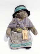 Gabrielle Designs "Aunt Lucy" with grey hat, shawl, glasses, check skirt with original label