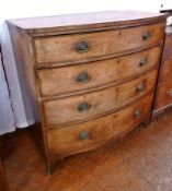 George III mahogany bow-front chest of four long drawers, on splayed bracket feet, width 106cm