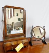 A Georgian walnut swing-frame dressing table mirror, the box base with pair of concave front short