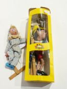 Two large Pelhams puppet toys together with a Pinocchio puppet and others and three trolls (2 boxes)