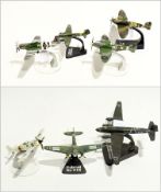 A Corgi diecast model aircraft, two Spitfires, a Mustang and a JU88 together with a FW condor, an