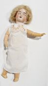 German bisque-headed doll, marked 201 13-0, with sleeping brown eyes, open mouth, moulded teeth,