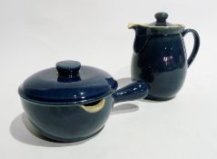 Quantity Denby blue glazed small casseroles, large covered vegetable tureen and covered jugs