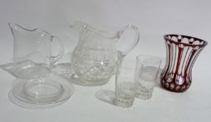 Heavy cut glass water jug, modern glass water jug, Bohemian overlay waisted glass vase (af),
