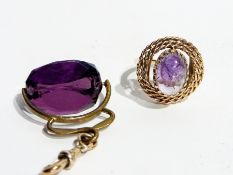 9ct gold amethyst dress ring and a revolving amethyst seal
