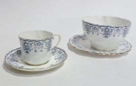 Aynsley blue and white china teaset, brass pestle and mortar, large crystal and stain wood wall