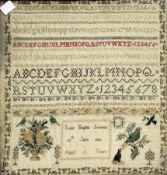 A late 19th century alphabet tapestry by Lucy Sophia Jewson, dated 30th June 1846 (aged 11 years),