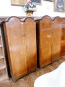 20th century Queen Anne style burr walnut bedroom suite comprising:- kneehole dressing table, on