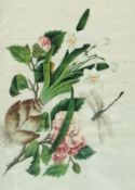 A pair of Georgian rice paper paintings of flowers, 27cm x 18cm