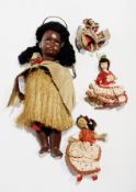 New Zealand composition doll, marked "Lands", Wellington, NZ, in Maori dress and three small Spanish