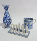 Two blue and white pottery willow pattern meat dishes, Victorian willow pattern mug, Johnson