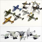 A quantity of Corgi diecast model airplanes to include:- NE109, a Wellington, Warhawk, Hurricane,