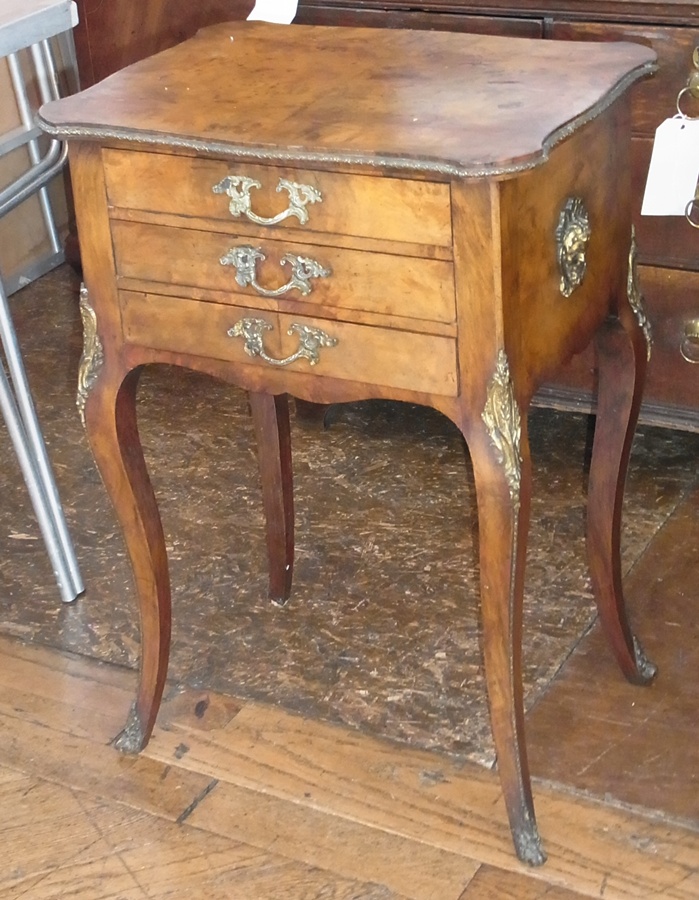 Late 19th/early 20th century W J Mansell reproduction Louis XV style walnut three drawer side table,