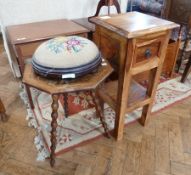 Walnut and other wood occasional table from Jerusalem, with bobbin turned supports, hardwood