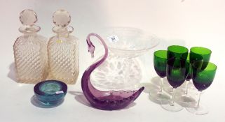 Quantity of glass to include:- cut glass fruit bowl (2), pair of square decanters with stoppers, six