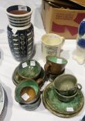 Tykes Motto pottery mug, Studio pottery black and white vase, quantity studio pottery teacups and