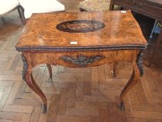 19th century French-style figured walnut and marquetry inlaid card table, the serpentine sided top