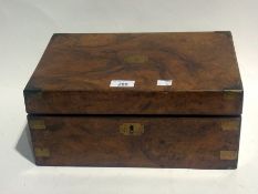 A Victorian burr walnut writing slope with part fitted interior, 35cm wide