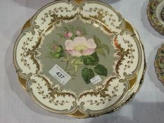 19th century Rockingham china dessert plate, handpainted to the centre with pink rose spray, grey