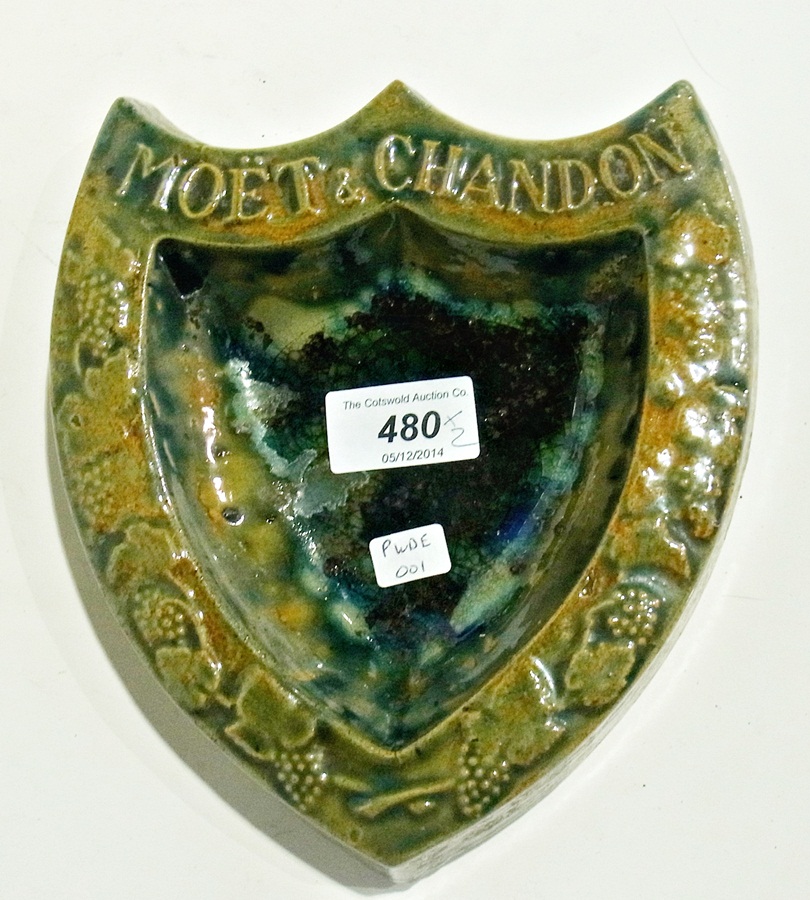 Hispania yellow glazed pottery mask vase "Don Quixote" and a Moet & Chandon pottery ashtray, - Image 2 of 2