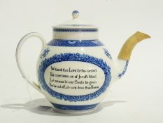 Wedgwood "The John Wesley Teapot", blue and white copy of the teapot presented to John Wesley,