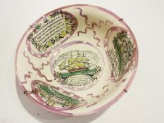 Sunderland lustre pottery bowl decorated to the centre with sailing galleon, to the sides with