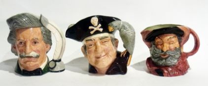Five Royal Doulton pottery character jugs viz:- "Long John Silver", "Mark Twain", "Falstaff", "