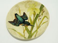 Mintons Art pottery plaque, kingfisher decorated