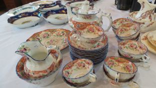 Victorian china part teaset having inverse baluster-shaped teapot, scalloped everted rim, all