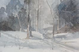 Watercolour drawing
K Parker 
Snowy woodland scene, signed "K Parker" lower right, 24.5cm x 37cm,