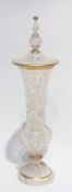 Fine Venetian style tall neck vase with spreading rim, overall floral engraving, with spreading