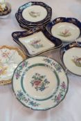 Cauldon pottery part dessert service painted with exotic birds, two Victorian china handpainted