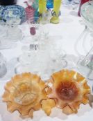 Quantity of glassware to include:- three vases, eight cut glass tumblers, a pair of carnival glass