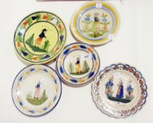 Five various Quimper and other plates, figure decorated