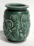 Saxbo Danish stoneware vase by Jais Neilsen, relief-decorated with disciples, Jesus and soldiers