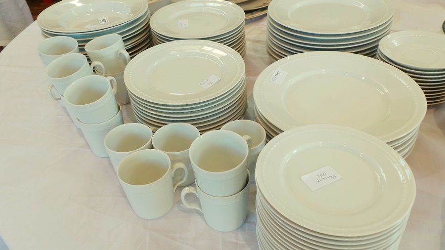 Continental white porcelain dinner service all with beaded borders