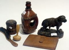 Various items including three carved monkeys, carved hardwood model of a Bavarian type carved