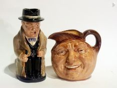 Royal Doulton pottery character jug "Winston Churchill", Royal Doulton mask jug "Sam Weller",