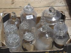 Various chemist's old glass storage jars with stoppers and covers (11)
