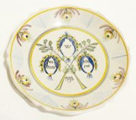 French faience dish dated 1792 inscribed "Les Bon Citoyen" with stylised floral border