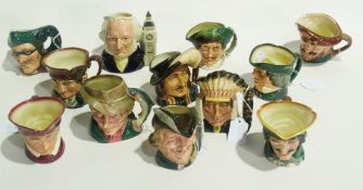 Twelve Royal Doulton and other small character jugs including "Robin Hood", North American Indian "