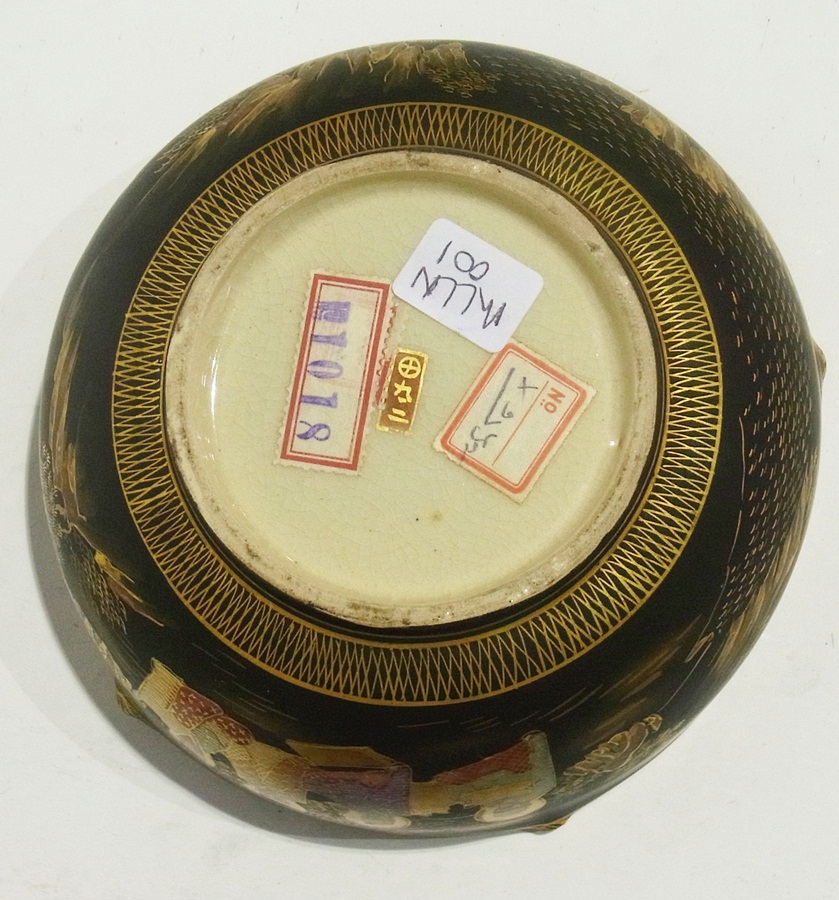 Late 19th century Japanese satsuma pottery bowl, "Shimazu" family, depicting wise men sitting in - Image 3 of 3