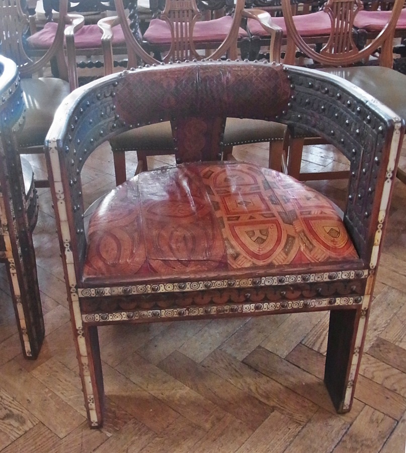 Middle Eastern brass-mounted and bone inlaid three-piece suite, the small two-seater settee and - Image 3 of 3