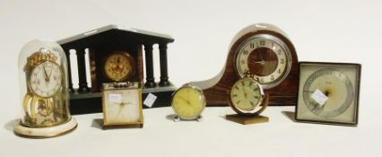 A small Victorian slate mantel clock in an architectural classical case, a twentieth century