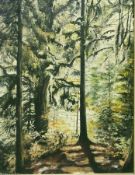 Colour print 
Showing Fujiama and 
Oil on canvas
Unattributed 
Trees in a wood in sunlight and