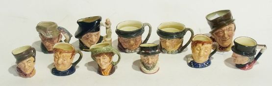 Eleven various small and miniature Royal Doulton character jugs including "Sam Weller", "Tam O'