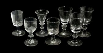 Pair of Old English trumpet bowl wine glasses with collared stems, raised on a circular foot, height