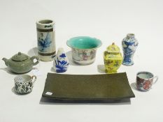 Quantity of oriental items including cameo glass vase, celadon-style teapot, flared rim vase,